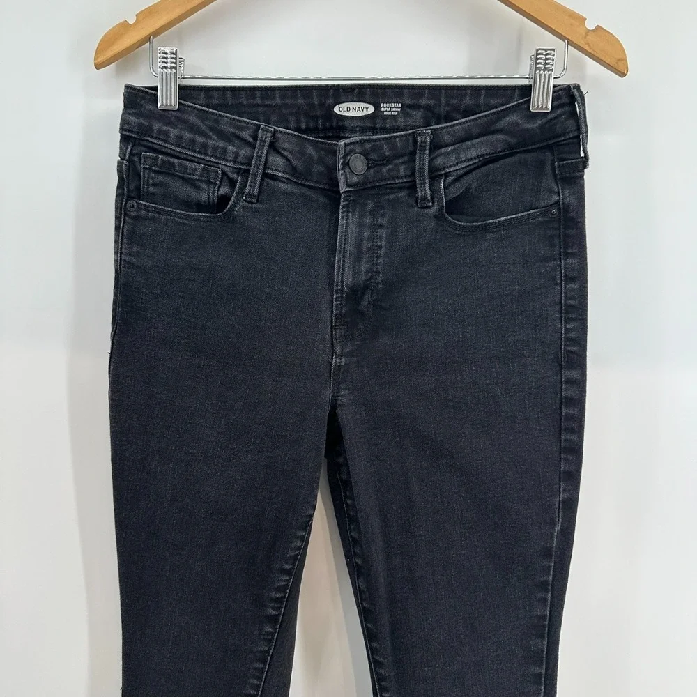 Old Navy Jeans Womens 8 Short Black High Rise Rockstar Super Skinny Everyday‎